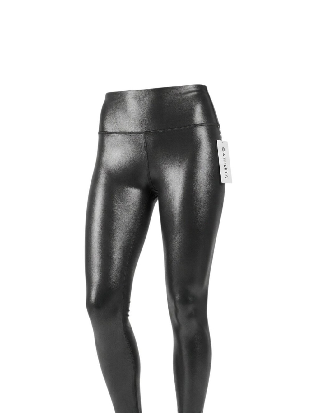 Athleta Black Glossy High-Waist Plus Size Leggings Calf Length Pull- ON Exercise